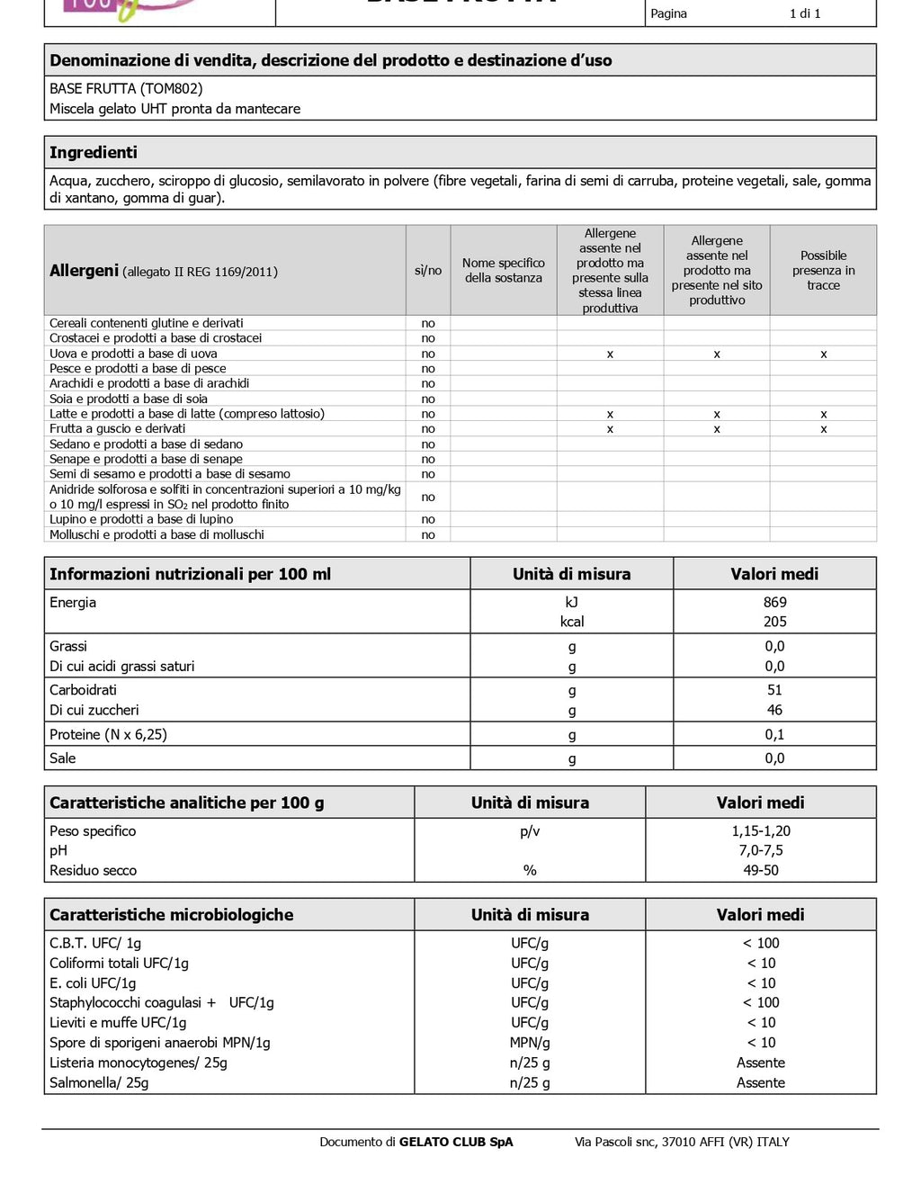 Miscela gelato UHT pronta
